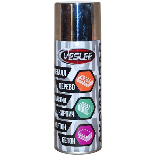 Краска Veslee акриловая универсальная с эффектом металлик, хром, глянцевая, 520 мл, 12 шт.