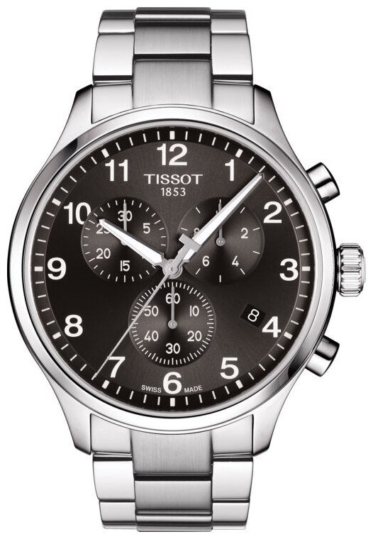 Наручные часы TISSOT T-Sport T116.617.11.057.01 кварцевые, хронограф, секундомер, водонепроницаемые, подсветка стрелок, серебряный