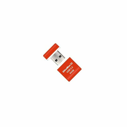 Флешка OltraMax 50, 64 Гб, USB2.0, чт до 15 Мб/с, зап до 8 Мб/с, оранжевая