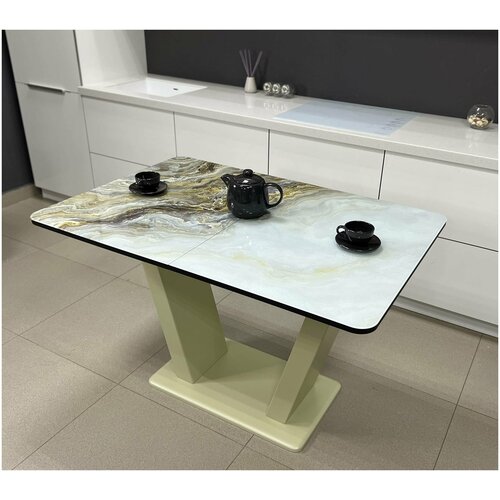 Стол обеденный Денвер раздвижной, 120 х 80 х 75, Мрамор черный/Олива