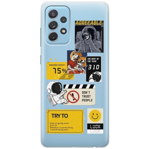 Силиконовый чехол с принтом Space Stickers для Samsung Galaxy A72 / Самсунг А72 силиконовый чехол на samsung galaxy a72 самсунг а72 с 3d принтом lazy cat прозрачный