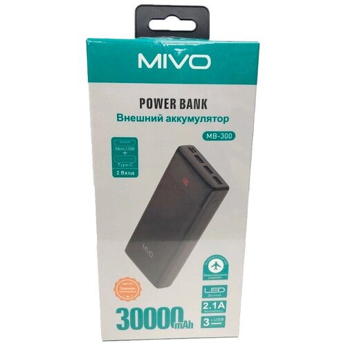 фото Аккумулятор mivo mb-300 30000 mah, черный