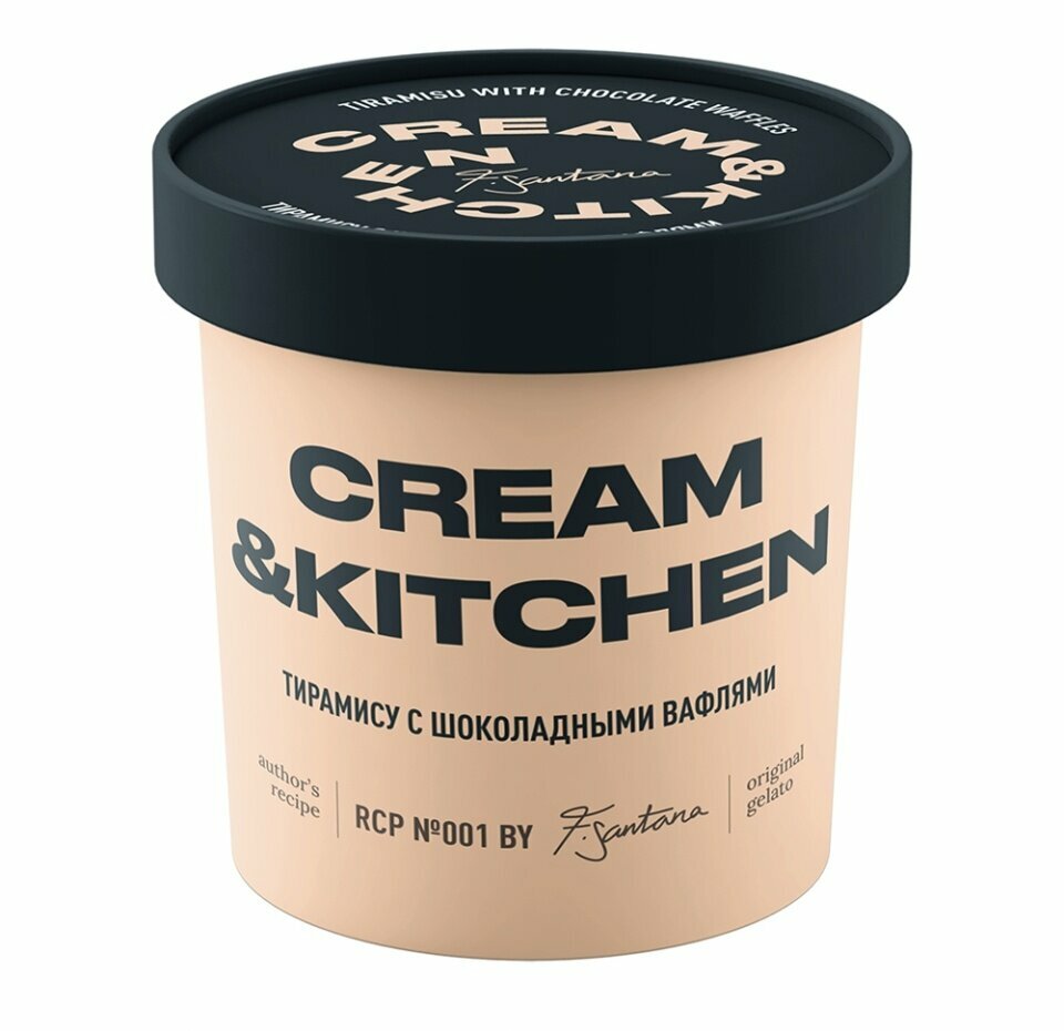 Мороженое молочное Cream&Kitchen «Тирамису с французскими вафлями» с шоколадно-вафельной крошкой и кофе 75г, Россия