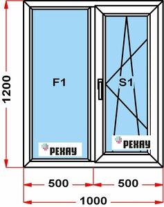 Окно из профиля РЕХАУ BLITZ (1200 x 1000) 41, с поворотно-откидной створкой, 2 стекла