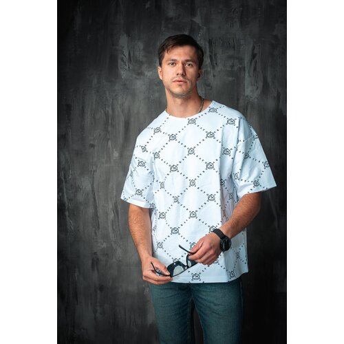 фото Футболка akayo, оверсайз, хлопок, футер, принт анималистический, размер оверсайз, белый, черный