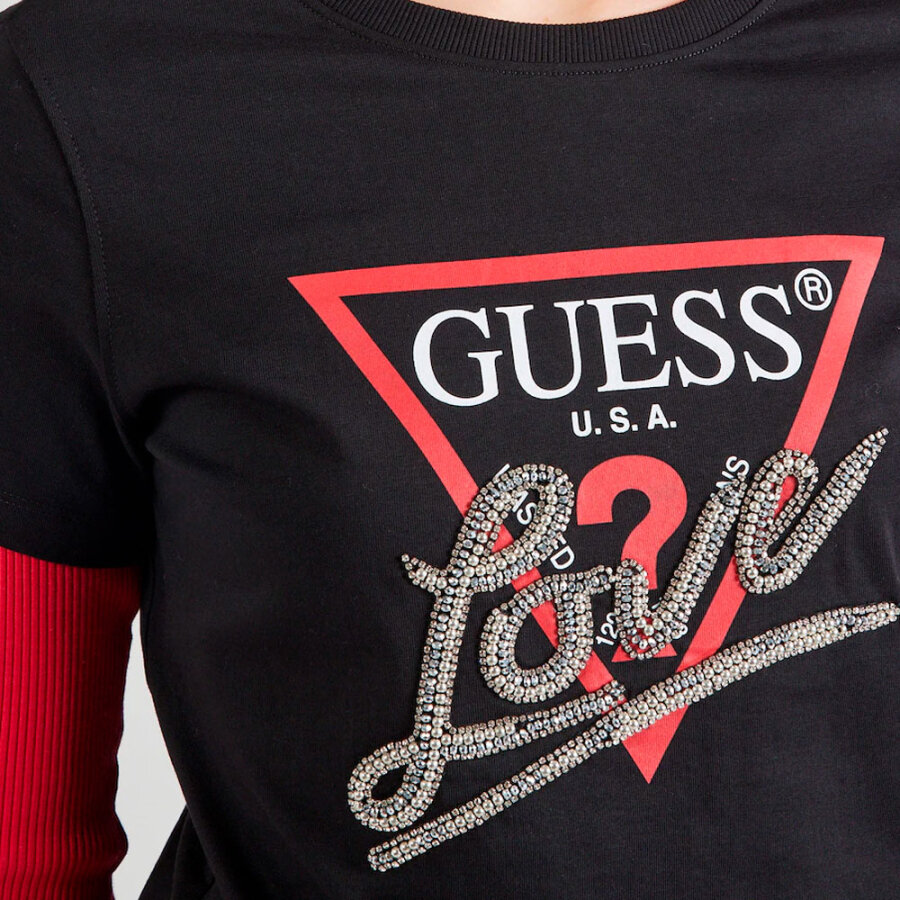 Футболка GUESS SS CN Triangle Love Tee, размер XS, черный — фото 1