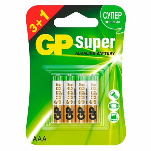 Элемент питания GP Super, 24A, LR03 AA, 4шт элемент питания ааа gp 24a ultra