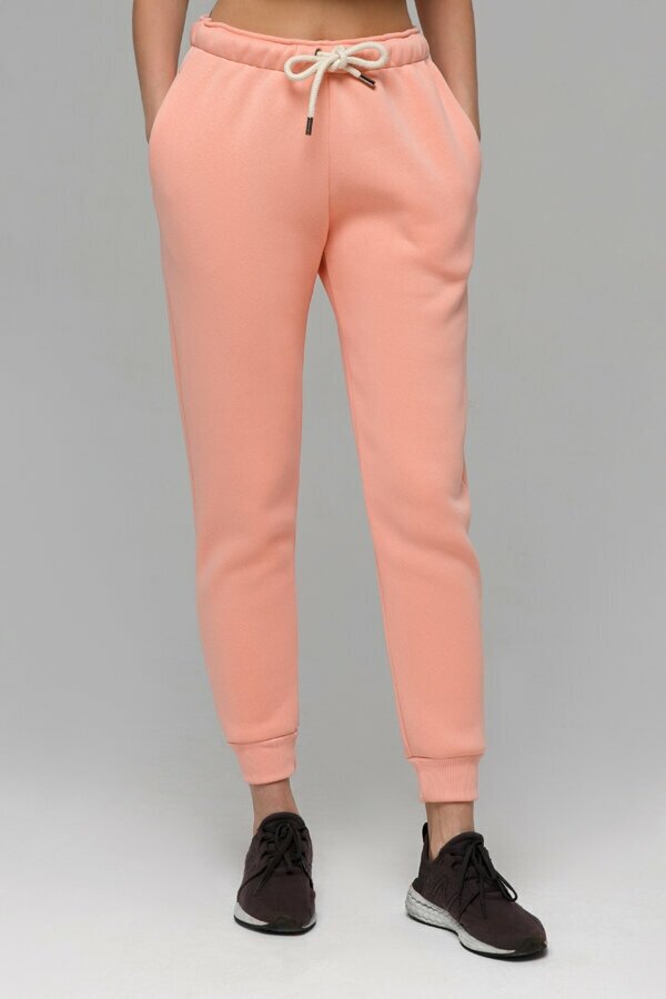 Магазин Толстовок - Джоггеры женские цвет персиковый розовый утепленные спортивные брюки с начесом, L-44-46-Woman-(Женский) 