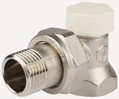 Изображение товара Клапан запорный балансировочный угловой STOUT - 1/2" (ВР/НР, PN10, Tmax 120°С, белый колпачок)