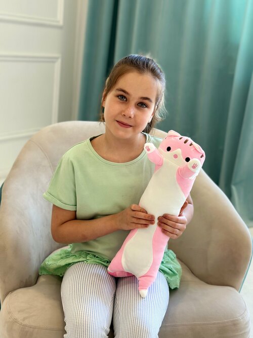 Мягкая игрушка Кот Батон 55 см, подушка, розовый, анистресс