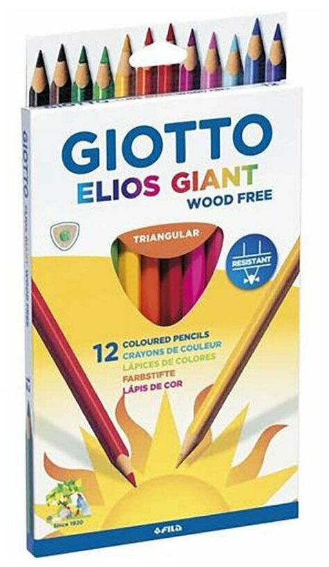 Набор карандашей цветных Giotto Elios Giant, пластиковые, трехгранные, картонная коробка 12 цветов