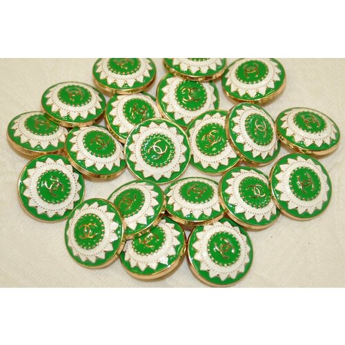 Пуговицы Chanel, 20мм, 6шт в комплекте, цвет зеленый, металл, эмаль (к-28)