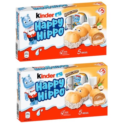 Вафельный Батончик Kinder Happy Hippo Hazelnat/ Лесной орех 2шт по 104гр.