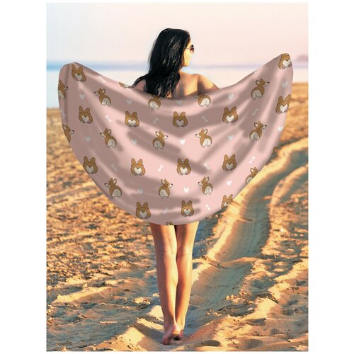 фото Парео и пляжный коврик joyarty "смешные корги", трикотаж 150 см