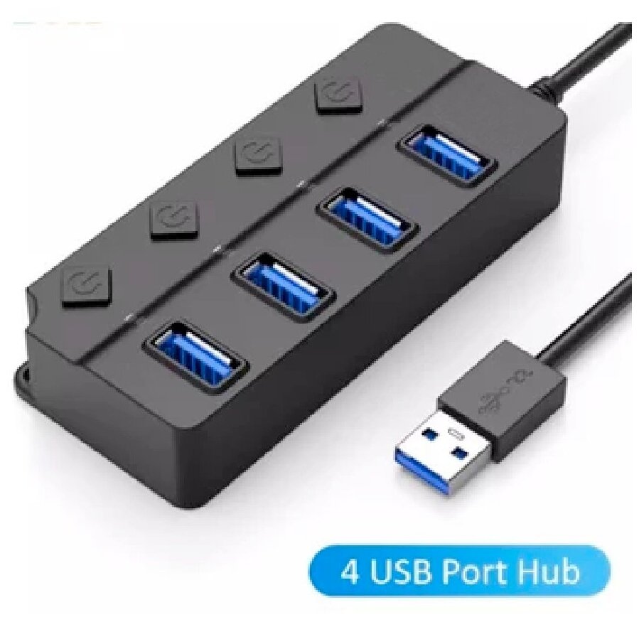 USB 3.0 Hub 4-портовый высокоскоростной 1.1м. / USB-разветвитель для жестких дисков / USB флеш-накопитель / удлинитель адаптер / чёрный