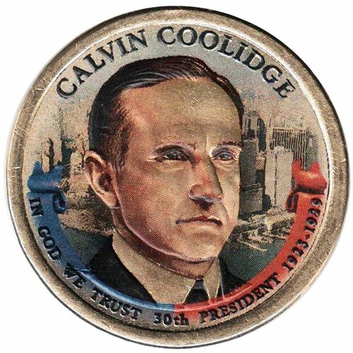 (30p) Монета США 2014 год 1 доллар Калвин Кулидж Вариант №2 Латунь COLOR. Цветная