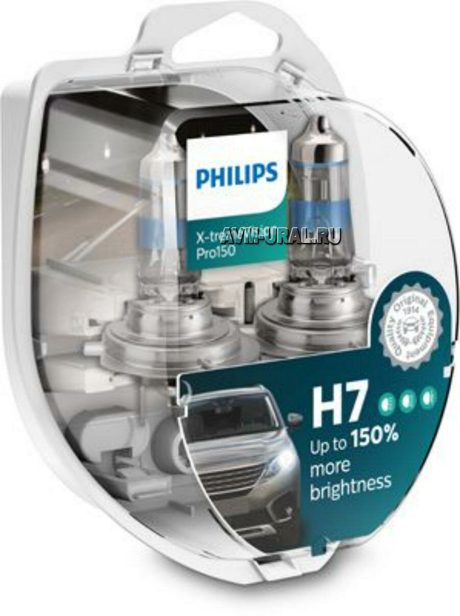 PHILIPS 12972XVPS2 Лампа галогенная H7 12V 55W+150% PHILIPS X-treme Vision Pro150 увелич. срок службы (2 шт.)