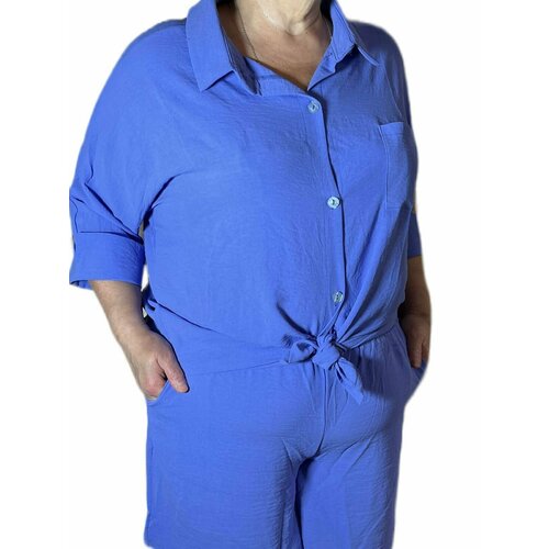 Костюм , рубашка и шорты, повседневный стиль, оверсайз, пояс на резинке, карманы, размер 50, фиолетовый