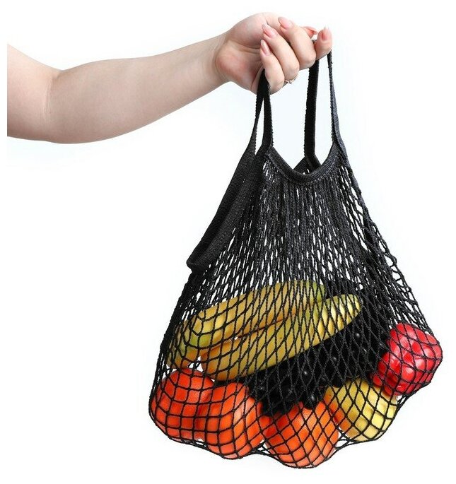 фото Авоська 34 х 34 см, ручка 12 см, клетка 1.5 см, черная