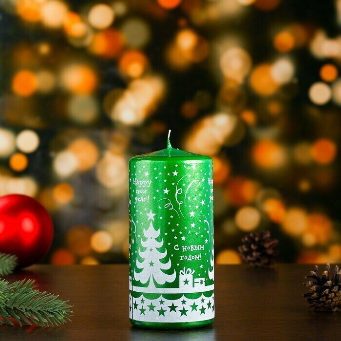 Свеча пеньковая новогодняя, зеленая
