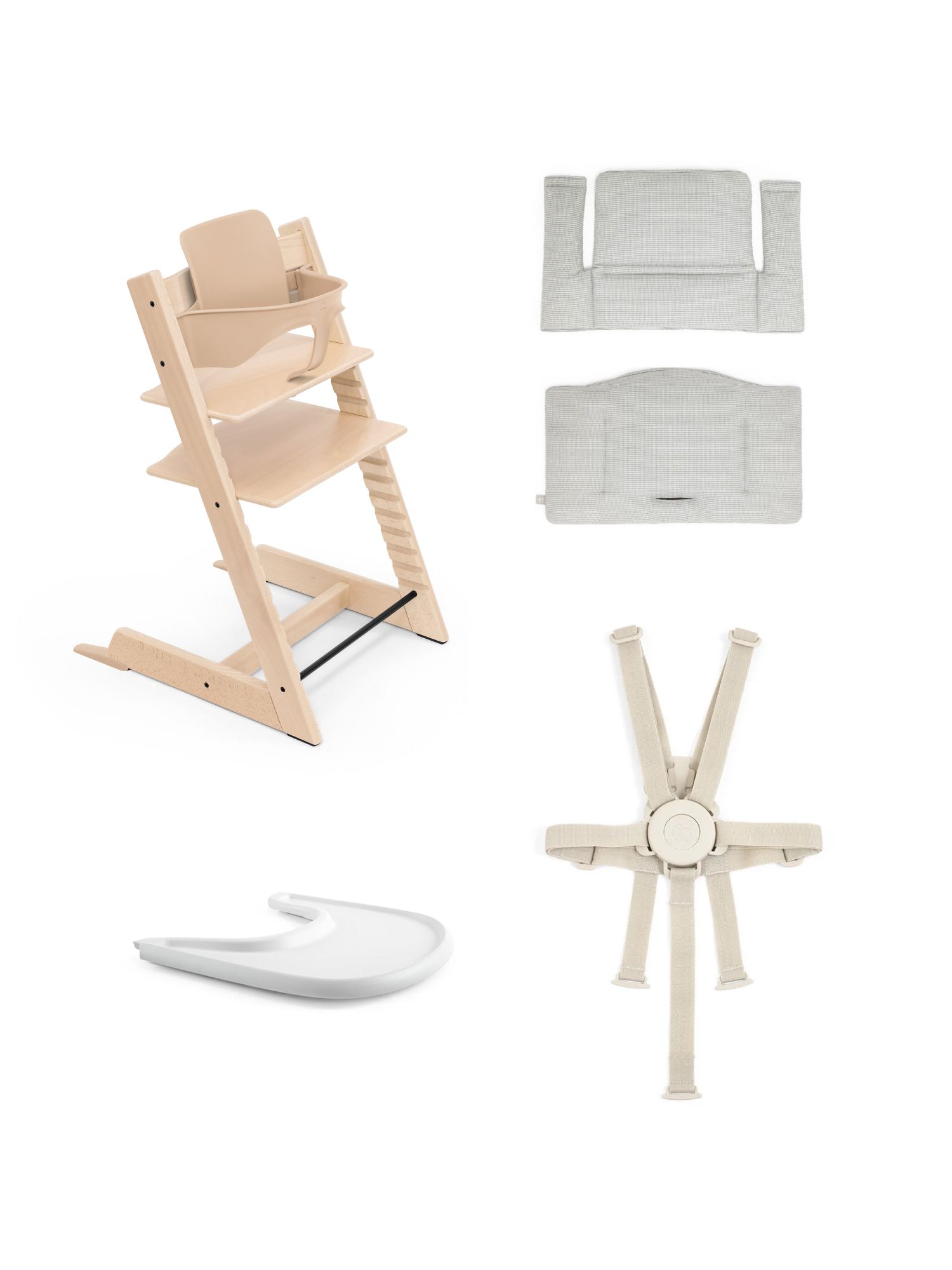 Stokke Стул Tripp Trapp 5в1 сиденье, столешница, ремни, подушка, цвет Natural