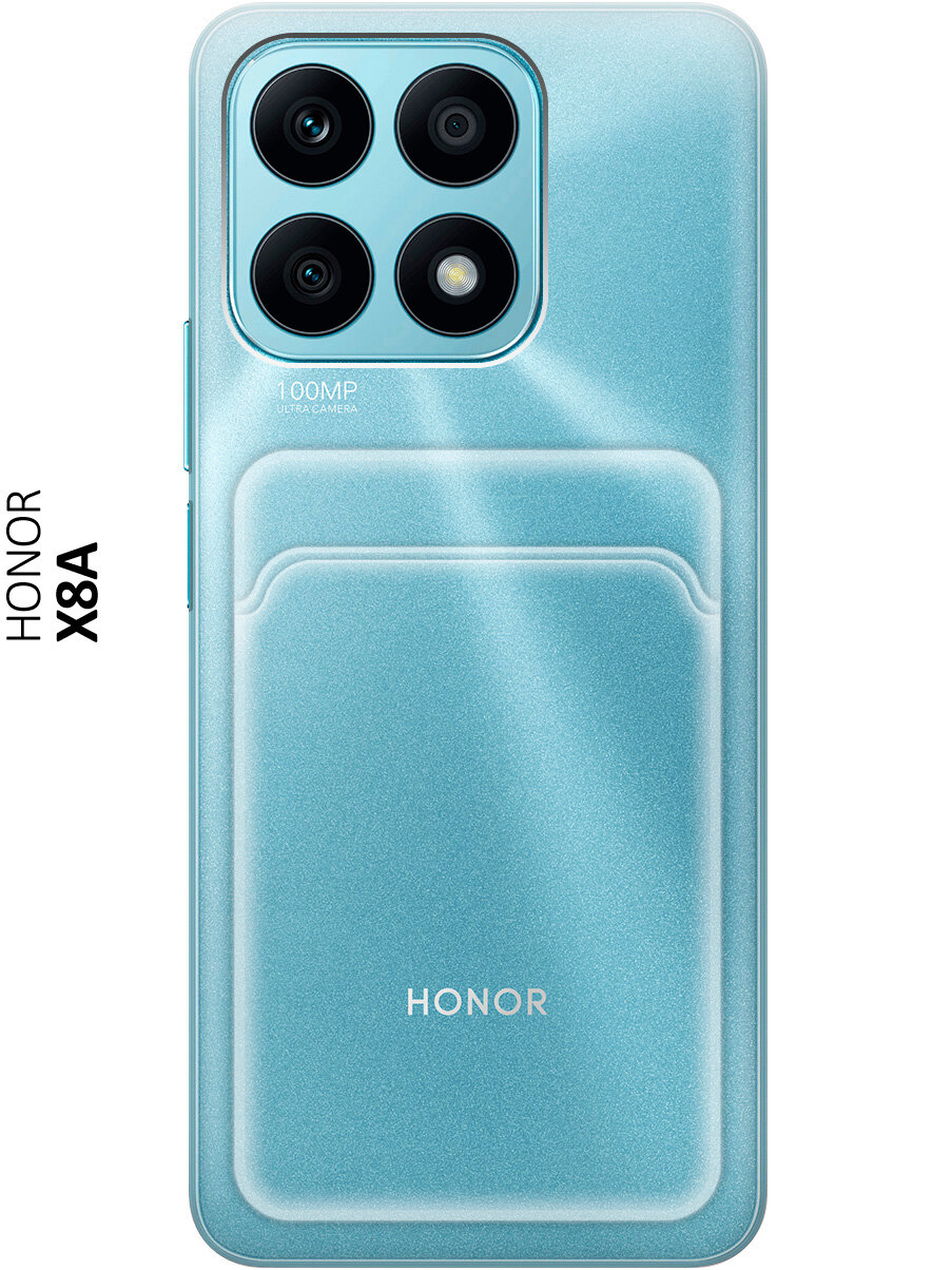 Силиконовый чехол на Honor X8a / Хонор Х8А с карманом для карт прозрачный