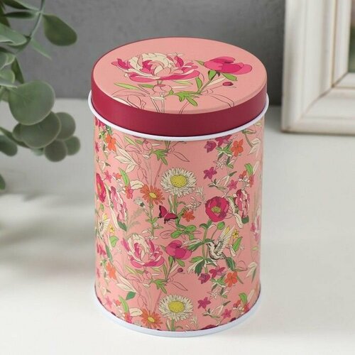 Шкатулка металл цилиндр Цветы на розовом 75х75х11 см 646₽