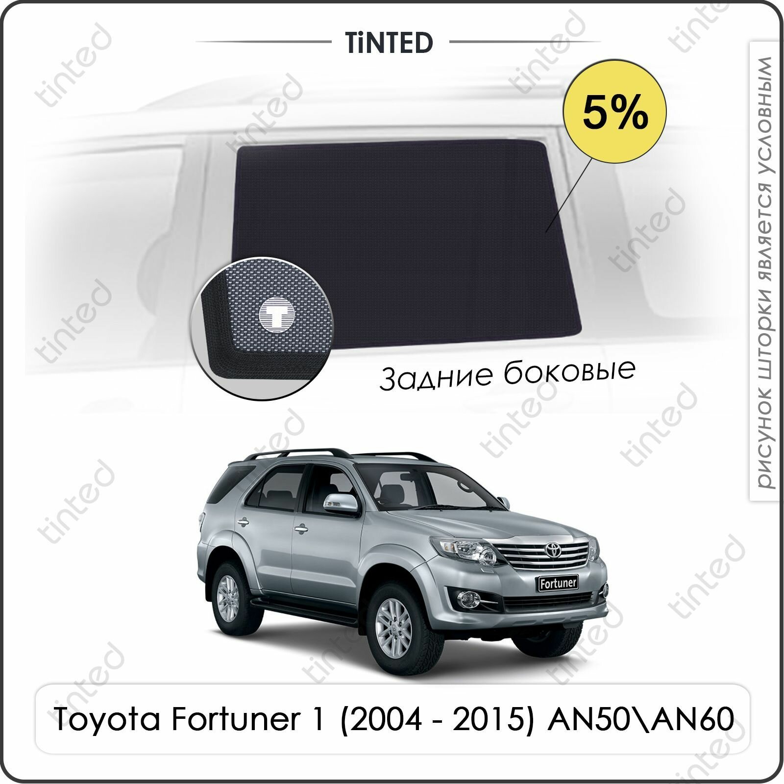 Шторки на автомобиль солнцезащитные Toyota Fortuner 1 Внедорожник 5дв. (2004 - 2015) AN50/AN60 на задние двери 5%, сетки от солнца в машину тойота фортунер, Каркасные автошторки Premium