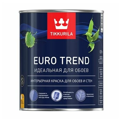 Краска для обоев Tikkurila EURO TREND матовая, база A, 0,9л краска в д tikkurila euro trend база а для обоев 0 9л белая арт 700009616