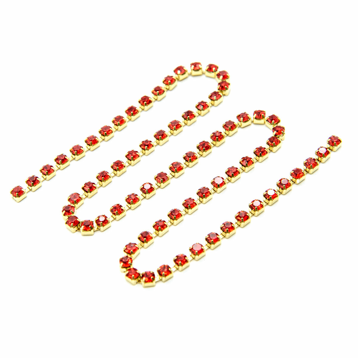 ЦС007ЗЦ3 Стразовые цепочки (золото), красный, размер 3 мм, 30 см/упак