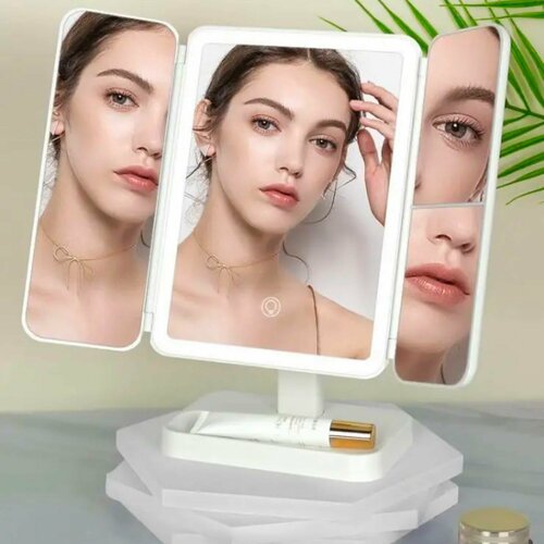 Зеркало косметическое настольное с LED подсветкой большое с увеличением 10х складывающееся для макияжа 1690₽
