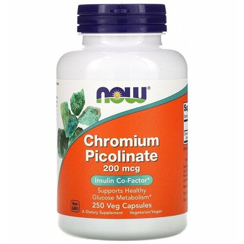 NOW Chromium Picolinate 200 mcg (250 вег кап) бездрожжевой пиколинат хрома в таблетках nature’s bounty yeast free chromium picolinate 100 шт