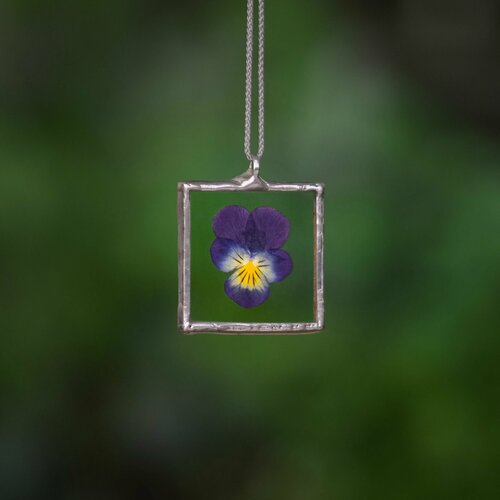 Подвеска Forget me not, стекло, фиолетовый, серебристый