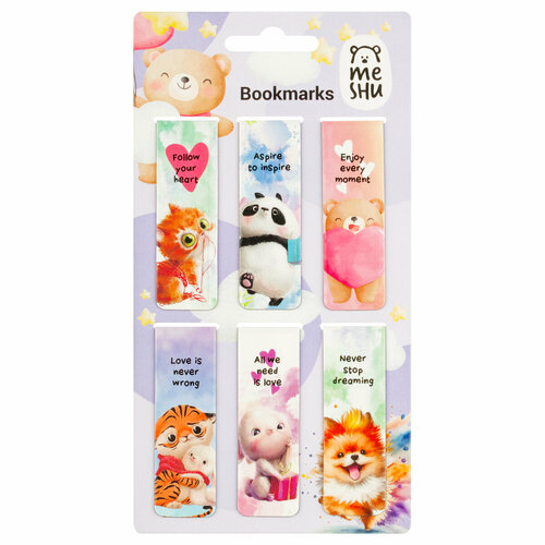 фото Закладки магнитные для книг, 6шт, meshu "cute animals", глянцевая ламинация