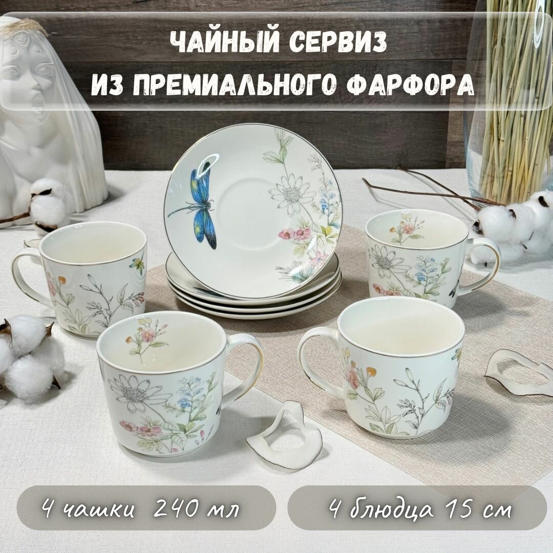 Сервиз чайный Balsford "Кларисса", фарфор, для 4 персон, 8 предметов, цвета салатовый/синий/розовый/белый
