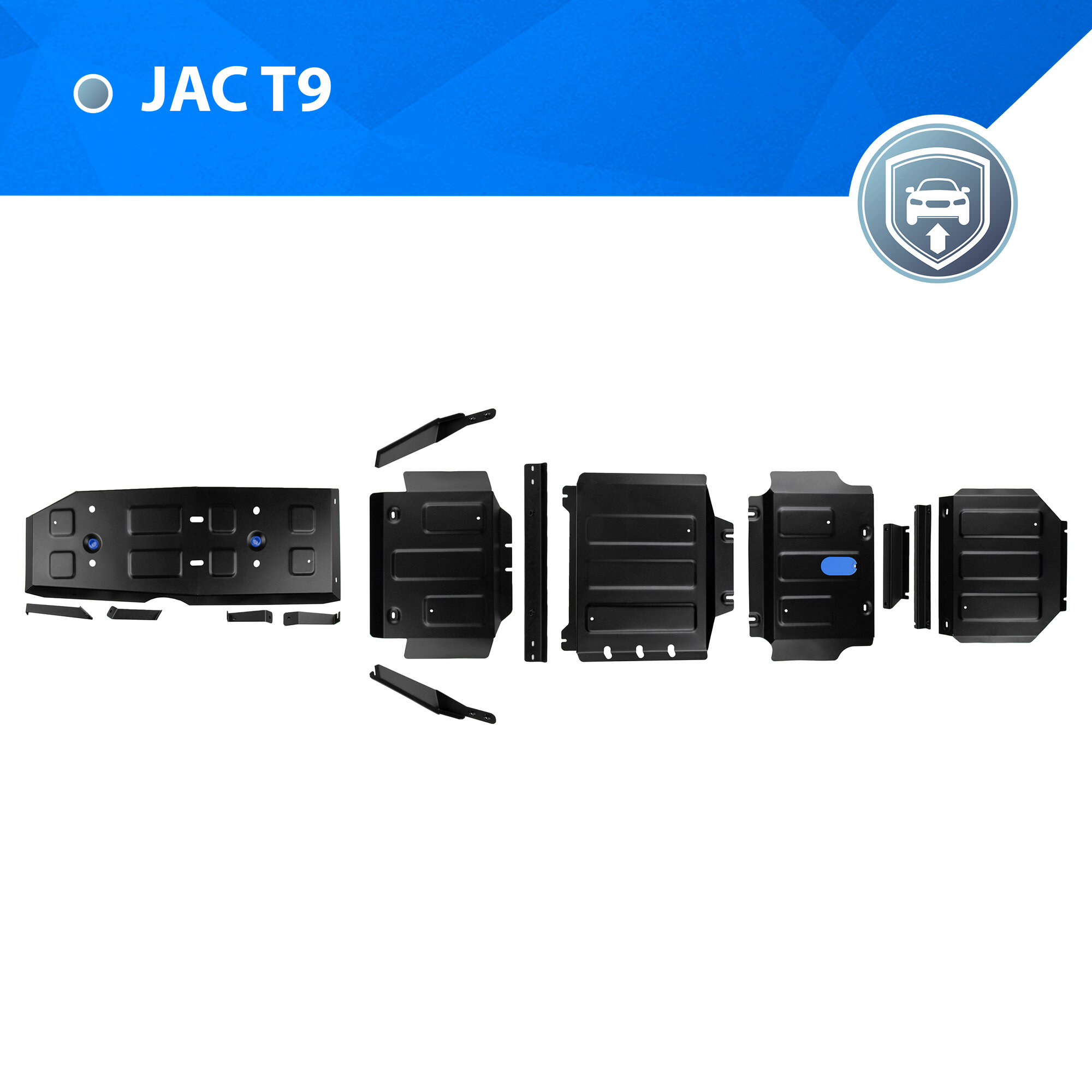 Защита радиатора Rival для JAC T9 АКПП 4WD 2024-н.в., рынок РФ, сталь 1.8мм, с крепежом, штампованная, 111.9216.1