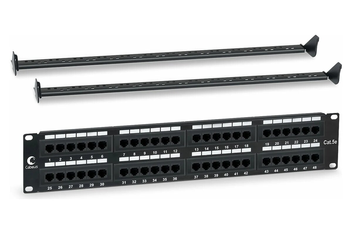Cabeus Патч-панель 2U, 48 портов RJ-45, категория 5e, PL-48-Cat.5e-Dual