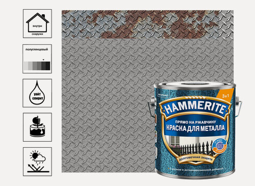 Изображение товара Краска Hammerite молотковая RAL7042 серая 2 л для защиты и декора металла