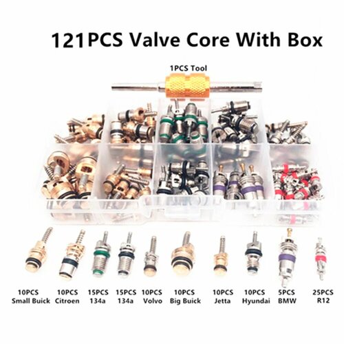 Набор Сердечник клапана AC R134A ниппель для автомобильного кондиционера R-134A золотник для ниппелей автокондиционеров штифт 3324₽