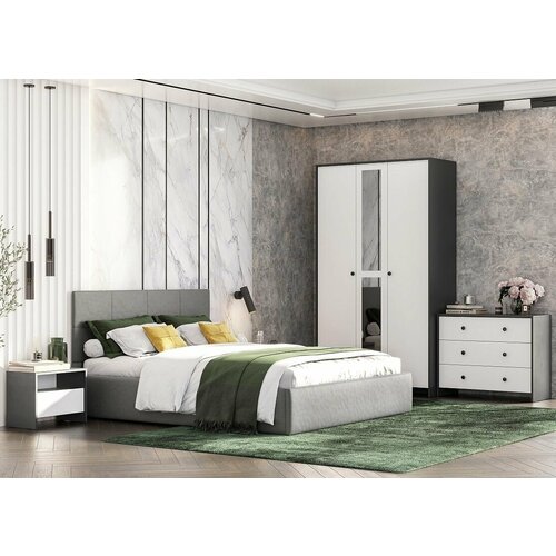 Спальный гарнитур ТК с мягкой кроватью графитбелый 48500₽