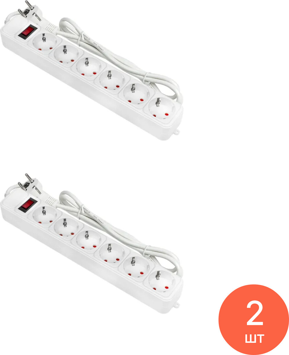 Сетевой фильтр EKF / ЕКФ PROxima Блокбастер с заземлением и выключателем 10А IP20 1.8 метров 6 гнезд белый UFP10-375-6-018 / удлинитель (комплект из 2 шт)