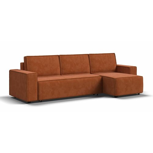 Угловой диван-кровать NORD 2.0 Много Мебели, с ящиком для хранения, еврокнижка, велюр Alkantara оранж, 282х150х90 см