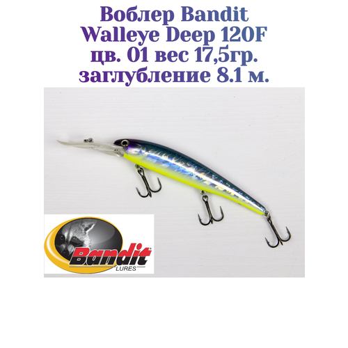 Воблер Bandit Walleye Deep 120F original цвет 01 вес 17,5гр. заглубление 8.1 м.