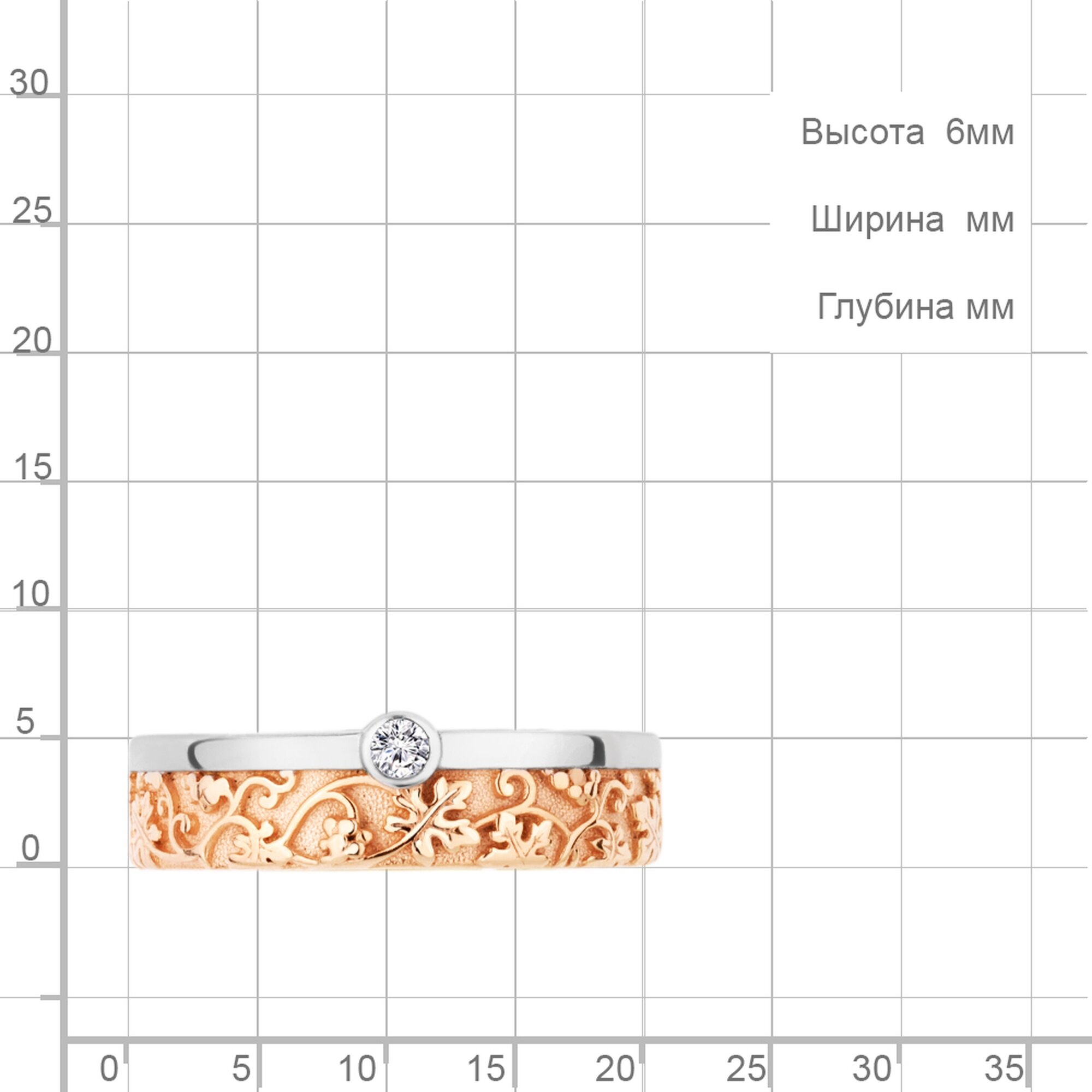 Кольцо Diamant online, серебро, 925 проба, золочение, фианит, размер 19, ширина 5 мм, прозрачный — фото 1