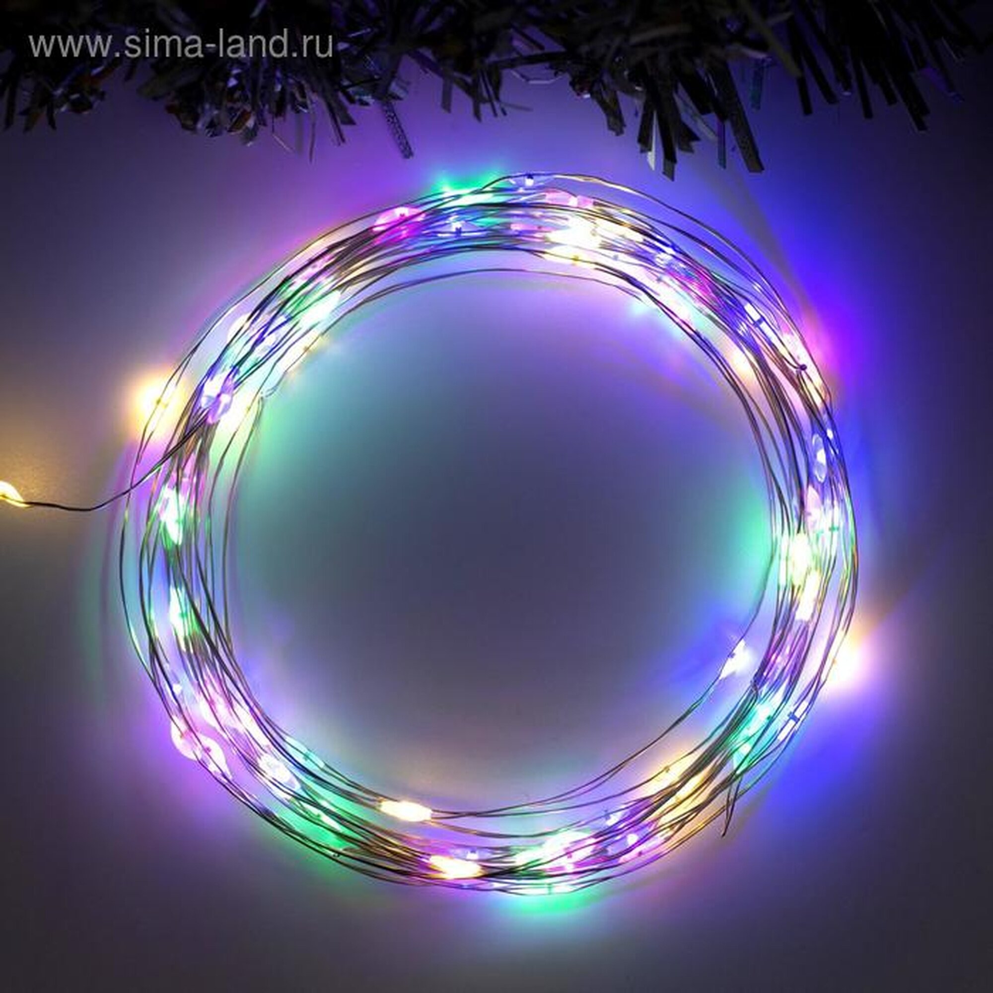 Гирлянда «Нить» 5 м роса IP20 серебристая нить 100 LED 2 режима батарейки AAх3 (не в комплекте) свечение мульти