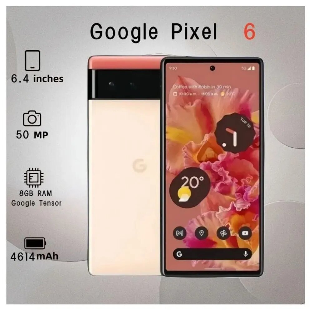 Смартфон Google Pixel 6, 8/128Gb JP, OLED, Kinda Coral (Розовый