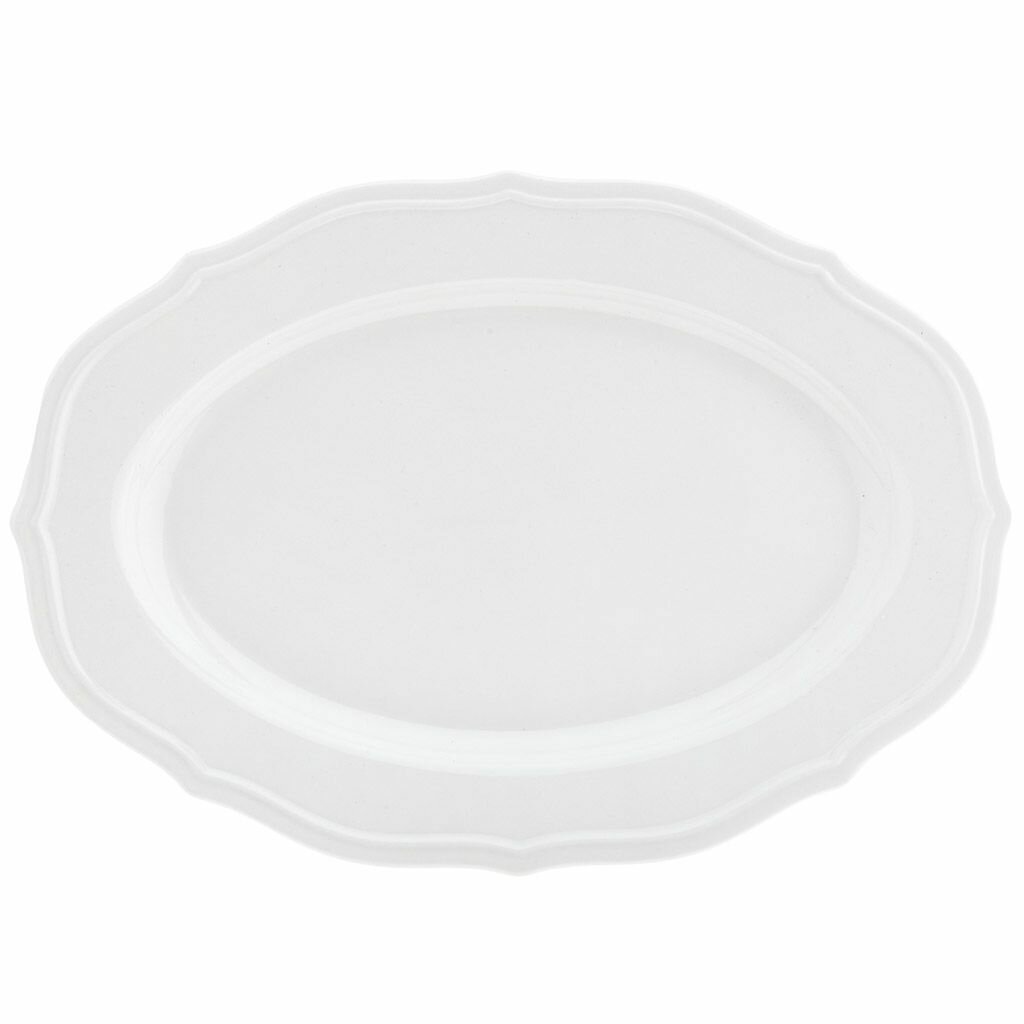 "Совершенство" Блюдо овальное фарфоровое 350х246х27мм, белый, рельефный декор, волнистый край