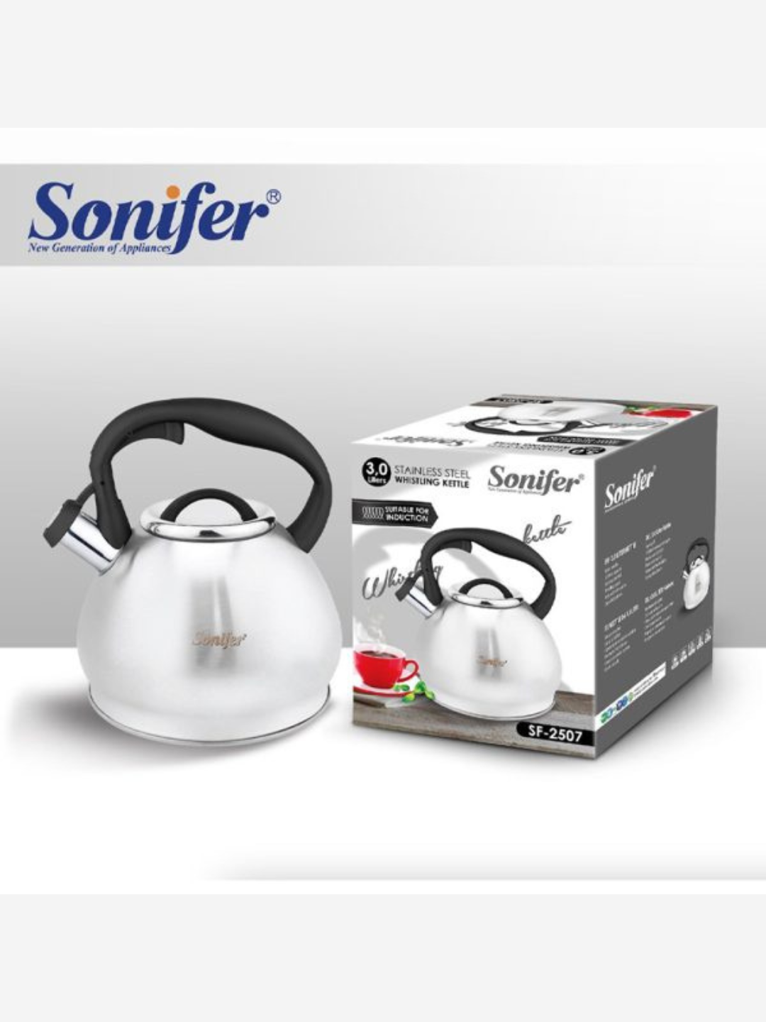 Чайник SONIFER , металлический, SF-2507, со свистком для всех видов плит, 3,0 л