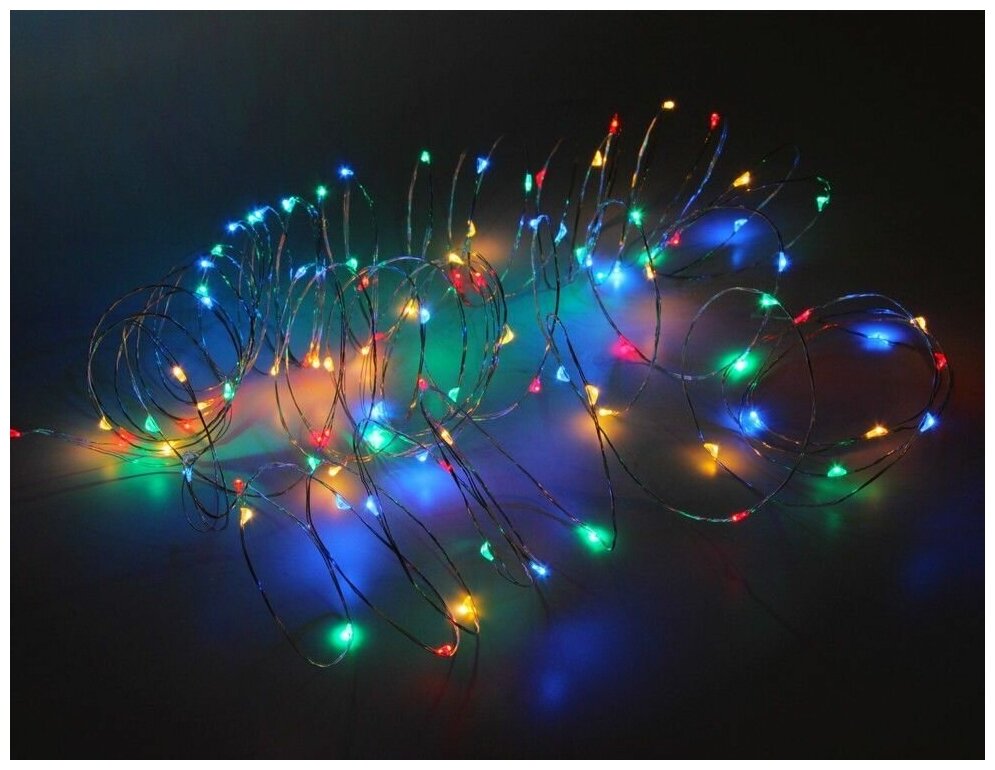 Гирлянда 120 разноцветных mini LED-ламп, 12+3 м, серебряный провод, уличная, Koopman International