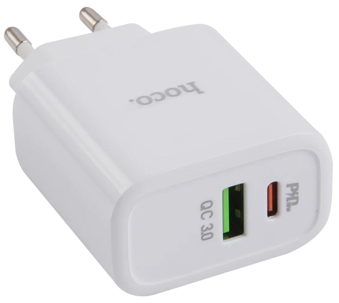 Сетевое зарядное устройство Hoco RC5, USB+Type-C, PD+QC3.0, белый - фото №8